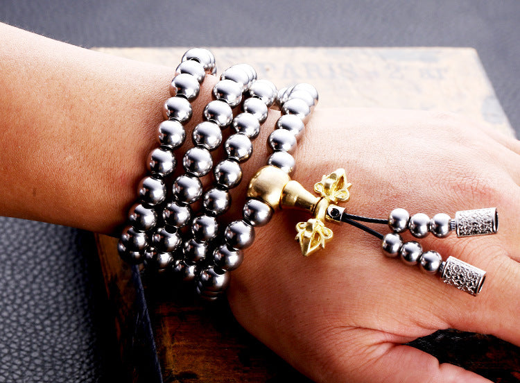 8mm Outdoor Self-defense Hand Bracelet Necklace Steel 118 Buddha Beads Metal Chain Accessories Self Protection Survival Tools