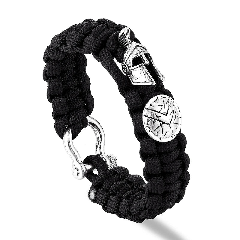 Nordic Outdoor Spartan Warrior Helmet Lanyard Bracelets Men Antique Vikings Accessories Survival Paracord Bangles homme Handmade