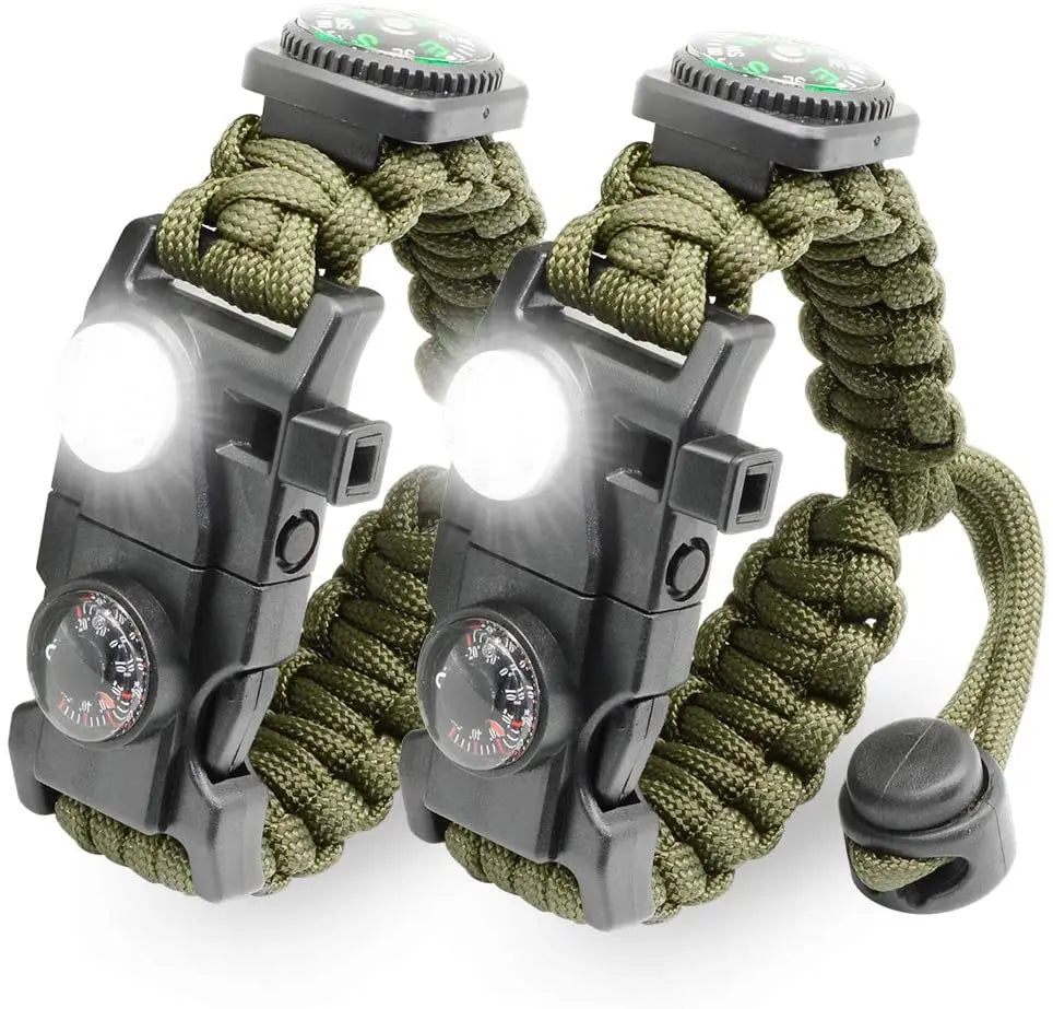 21 in 1 Adjustable Paracord Survival Bracelet, Tactical Emergency Gear Kit Includes SOS Flashlight Compass Thermometer Whistle