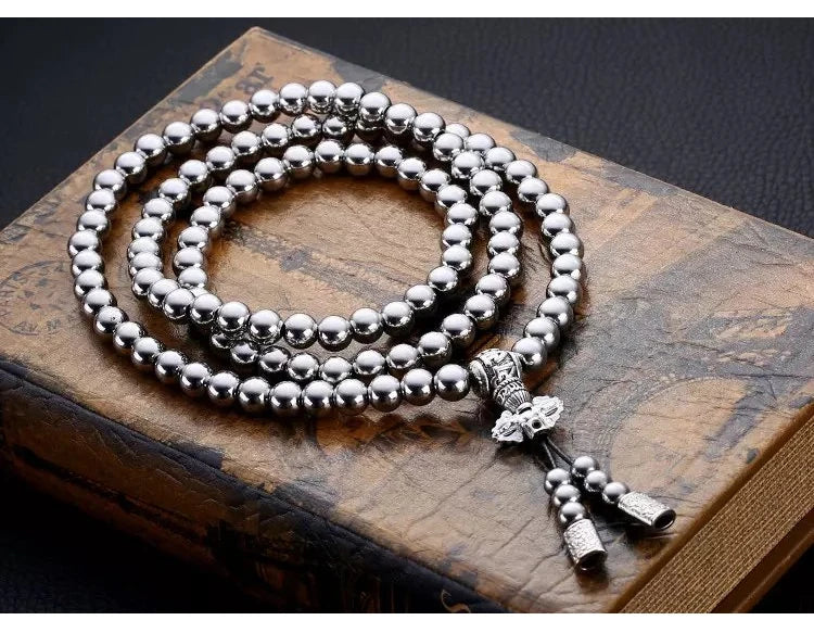 8mm Outdoor Self-defense Hand Bracelet Necklace Steel 118 Buddha Beads Metal Chain Accessories Self Protection Survival Tools