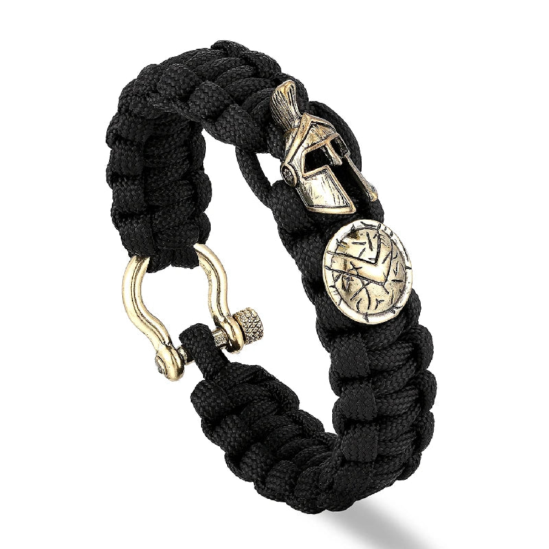 Nordic Outdoor Spartan Warrior Helmet Lanyard Bracelets Men Antique Vikings Accessories Survival Paracord Bangles homme Handmade