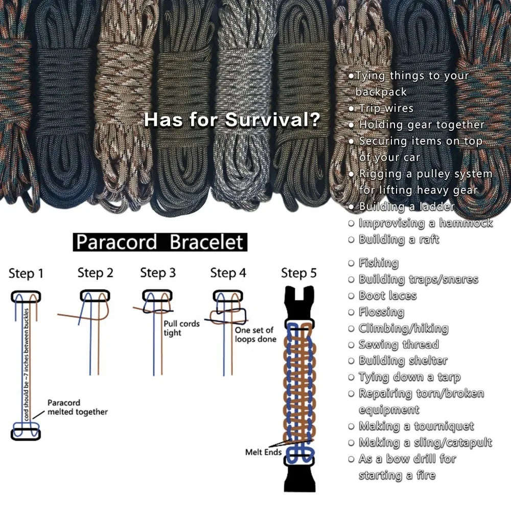 21 in 1 Adjustable Paracord Survival Bracelet, Tactical Emergency Gear Kit Includes SOS Flashlight Compass Thermometer Whistle