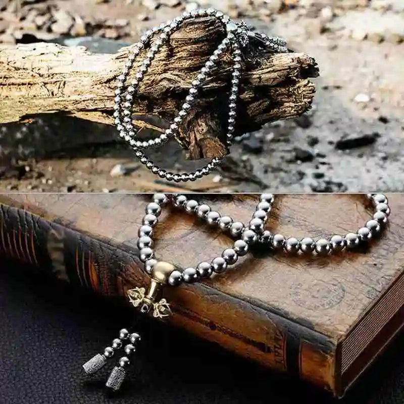 8mm Outdoor Self-defense Hand Bracelet Necklace Steel 118 Buddha Beads Metal Chain Accessories Self Protection Survival Tools