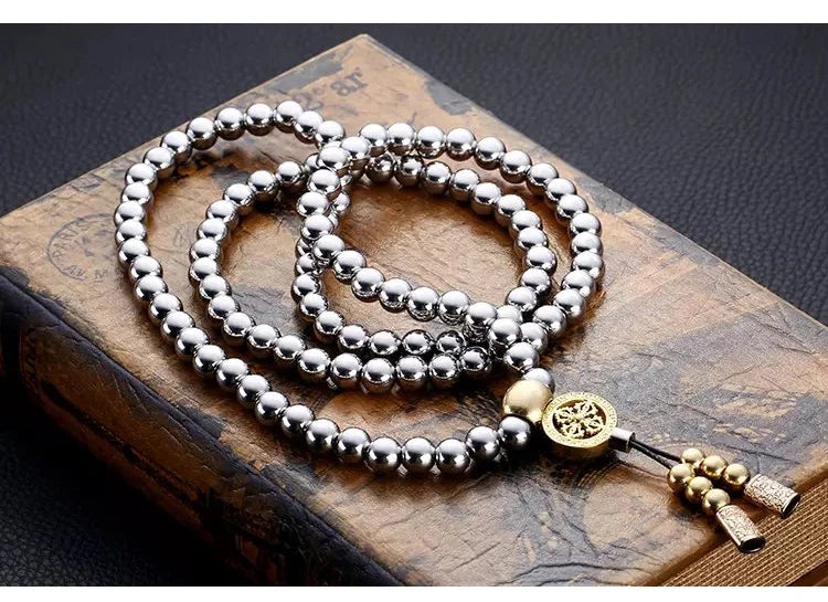 8mm Outdoor Self-defense Hand Bracelet Necklace Steel 118 Buddha Beads Metal Chain Accessories Self Protection Survival Tools