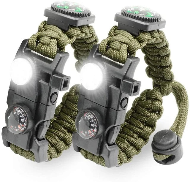 21 in 1 Adjustable Paracord Survival Bracelet, Tactical Emergency Gear Kit Includes SOS Flashlight Compass Thermometer Whistle