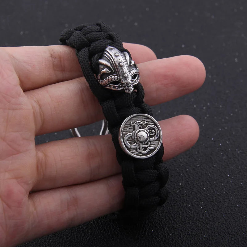 Outdoor Survival Men Bracelet Vikings Helmet and Shield Umbrella Rope Bracelets Pulseira Luxury Handmade Rope Viking Bracelet