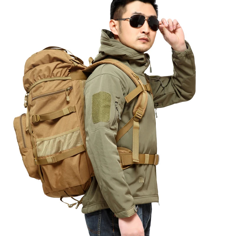 50L Large Capacity Tactical Backpack, 900D Outdoor Camping Mountaineering Bag, Hiking Rucksack, Travel Backpack