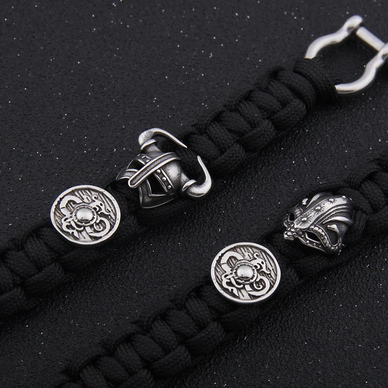 Outdoor Survival Men Bracelet Vikings Helmet and Shield Umbrella Rope Bracelets Pulseira Luxury Handmade Rope Viking Bracelet