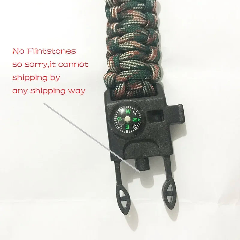 4 in 1 Emergency Survival Bracelet For Men Outdoor Rescue Parachute Cord Wristband Whistle Compass Paracord NO Flintstones