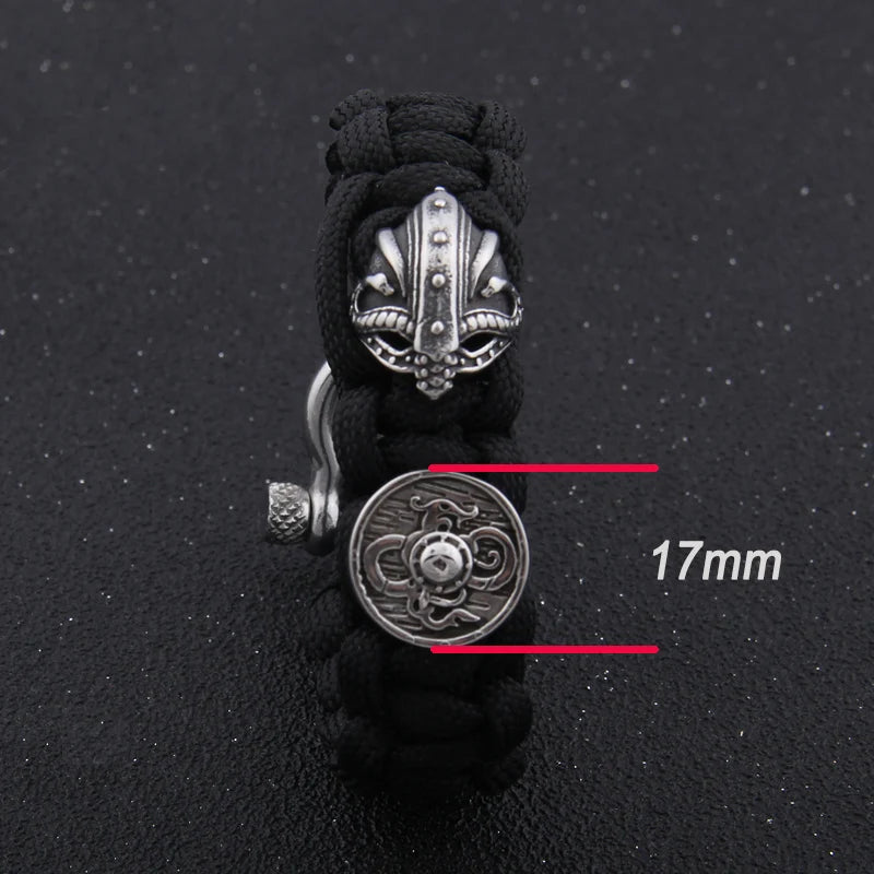 Outdoor Survival Men Bracelet Vikings Helmet and Shield Umbrella Rope Bracelets Pulseira Luxury Handmade Rope Viking Bracelet