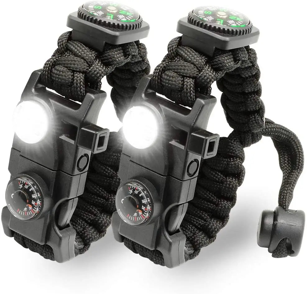 21 in 1 Adjustable Paracord Survival Bracelet, Tactical Emergency Gear Kit Includes SOS Flashlight Compass Thermometer Whistle