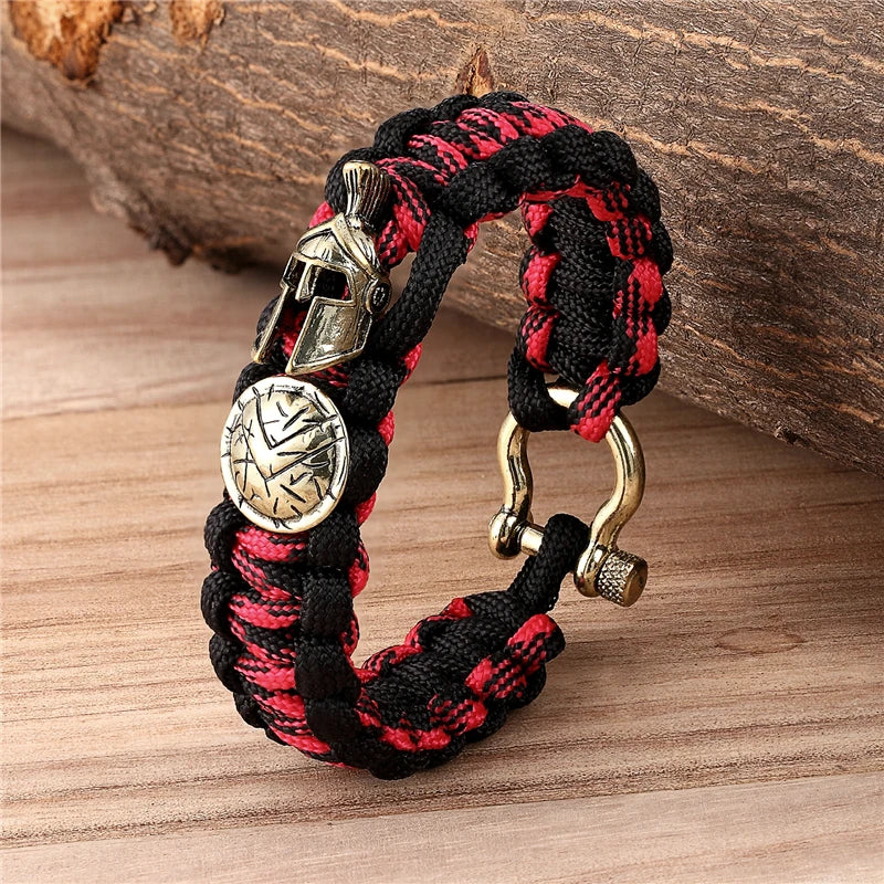 Nordic Outdoor Spartan Warrior Helmet Lanyard Bracelets Men Antique Vikings Accessories Survival Paracord Bangles homme Handmade