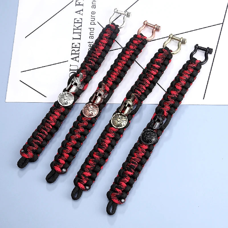 Nordic Outdoor Spartan Warrior Helmet Lanyard Bracelets Men Antique Vikings Accessories Survival Paracord Bangles homme Handmade