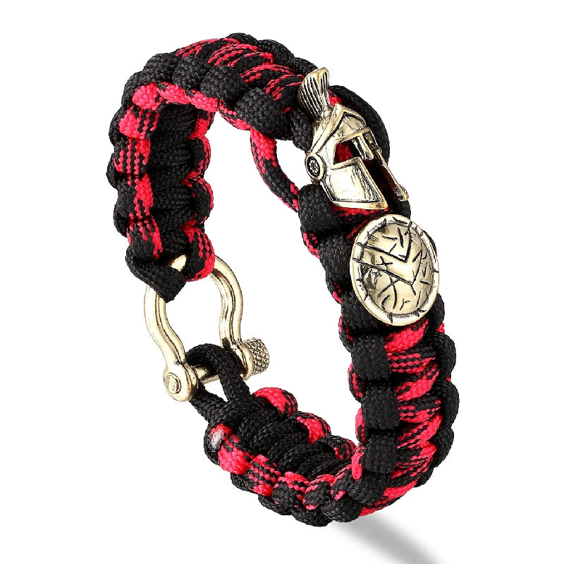 Nordic Outdoor Spartan Warrior Helmet Lanyard Bracelets Men Antique Vikings Accessories Survival Paracord Bangles homme Handmade