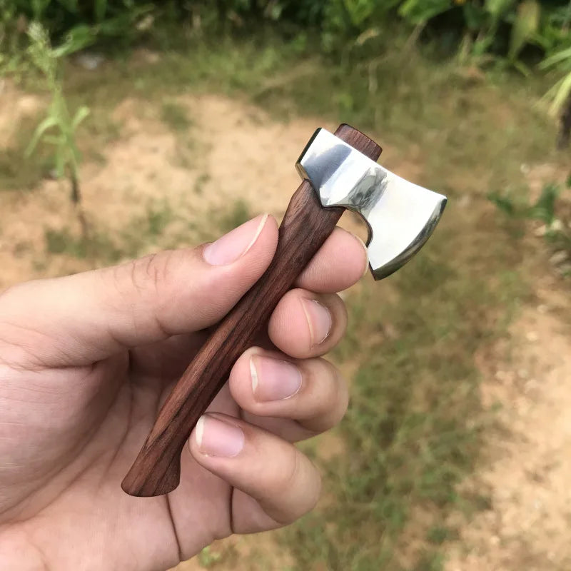Dropship 1PCS Stainless Steel Sharp Blade Mini Axe Wooden Handle Fixed Blade Knife Outdoor Camping Survival Tool