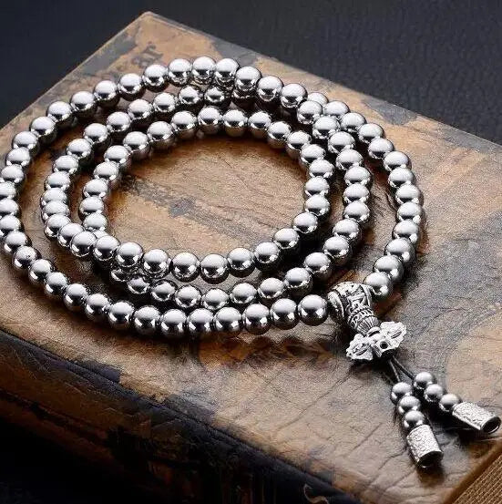 8mm Outdoor Self-defense Hand Bracelet Necklace Steel 118 Buddha Beads Metal Chain Accessories Self Protection Survival Tools