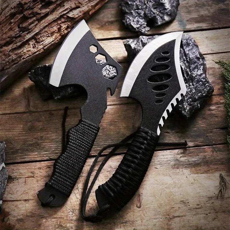 Black Carbon Steel AXE with Cutter sleeve,Sharp Butcher Knife. Bone Cutting and Meat Processin. Portable outdoor bbq axe knife
