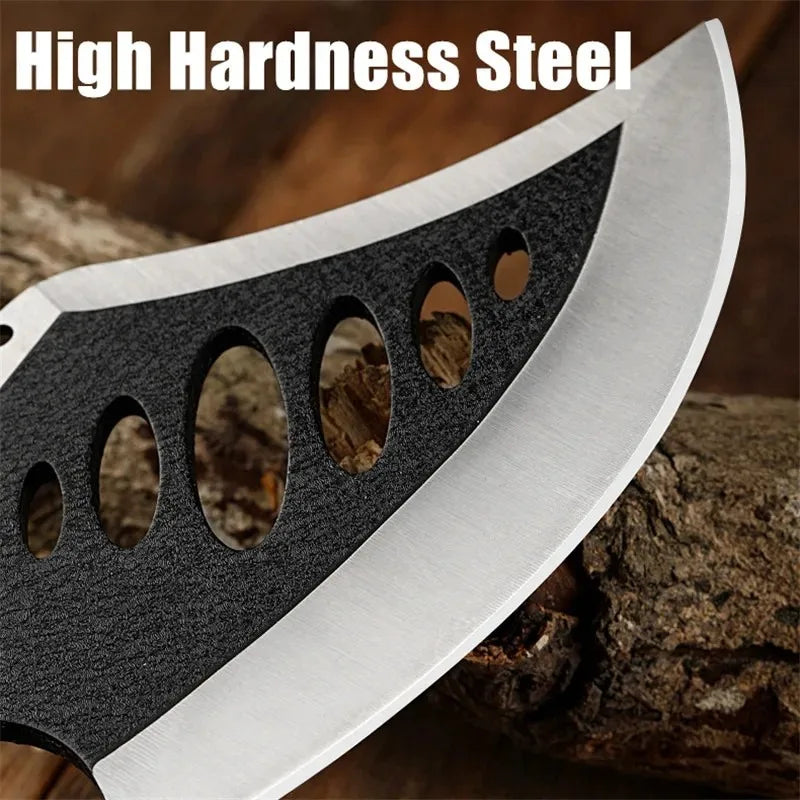 Black Carbon Steel AXE with Cutter sleeve,Sharp Butcher Knife. Bone Cutting and Meat Processin. Portable outdoor bbq axe knife
