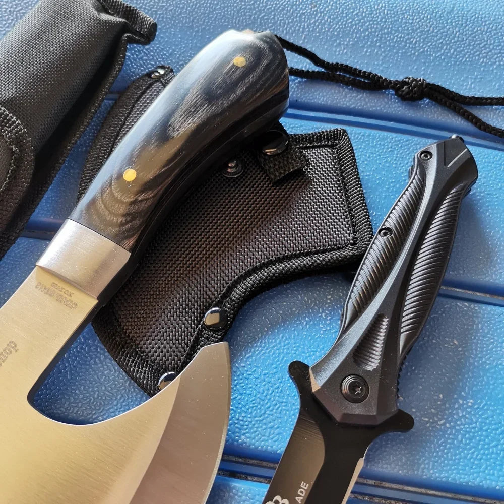 Stainless Steel Axe & Folding Knife Combo Set: High-Performance for Outdoor Adventures, Camping & Hiking