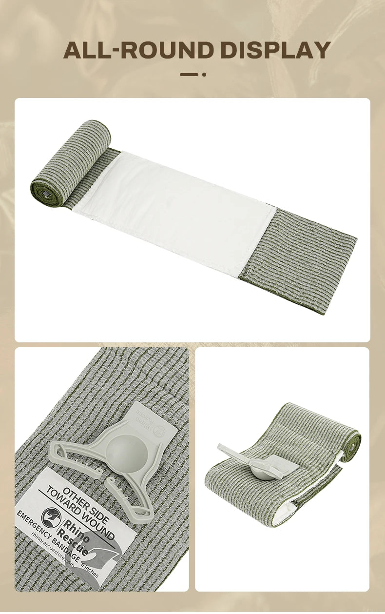 Rhino Rescue 4 Inch Pressure Emergency Bandage Compression Trauma Wound Dressing, Medical Combat First Aid Kit IFAK New Design