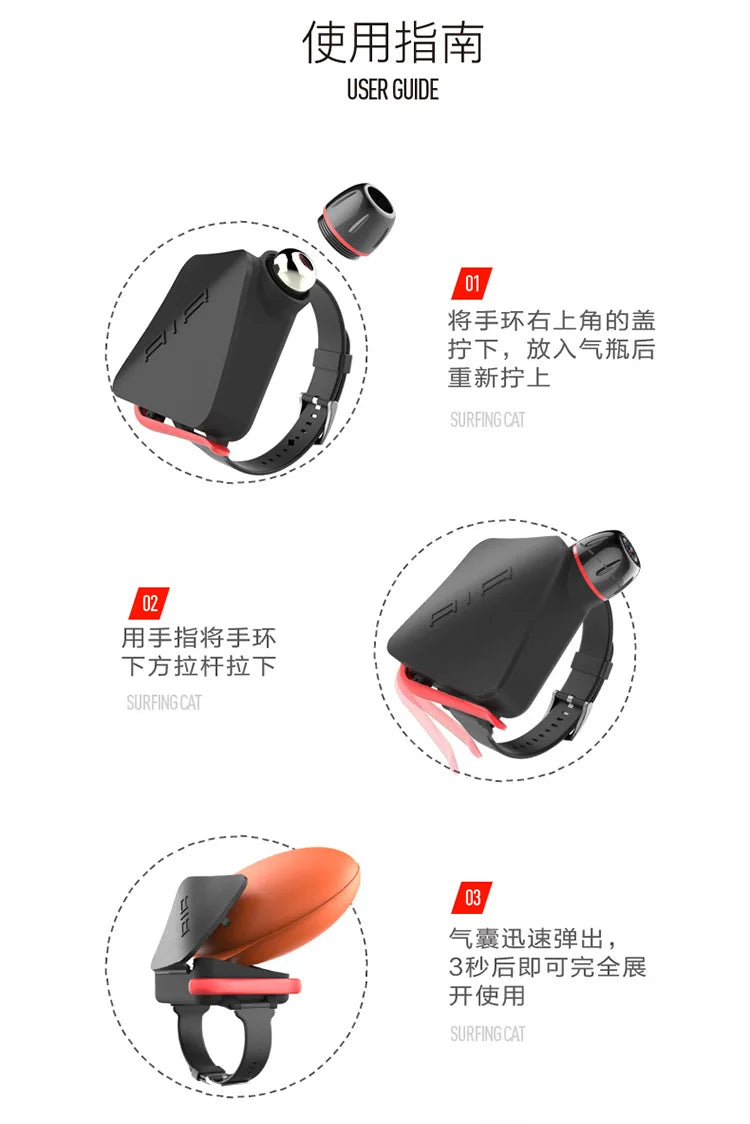 Self-rescue bracelet life-saving swimming diving anti-drowning portable survival inflatable airbag fishing