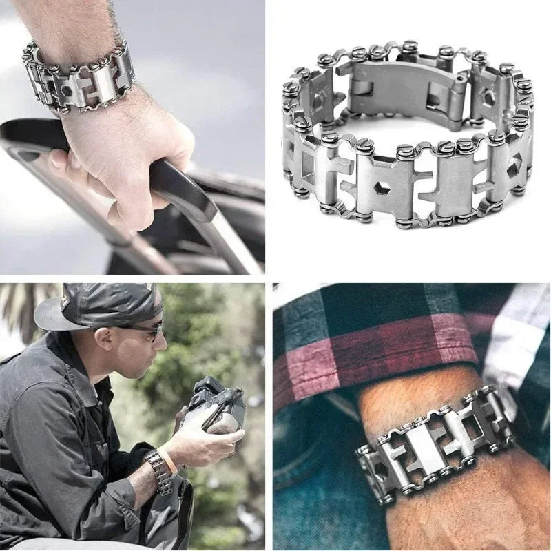 Survival Multitools Silver Bracelet Stainless Steel Bracelet Outdoor Multitools Trend Bracelet Bracelet For Camping Travel