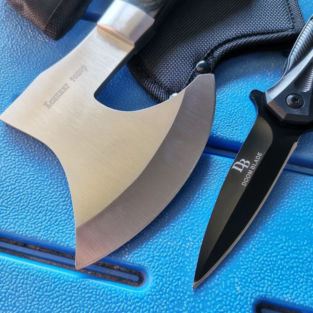 Stainless Steel Axe & Folding Knife Combo Set: High-Performance for Outdoor Adventures, Camping & Hiking