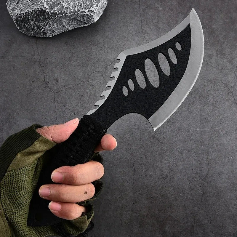 Black Carbon Steel AXE with Cutter sleeve,Sharp Butcher Knife. Bone Cutting and Meat Processin. Portable outdoor bbq axe knife