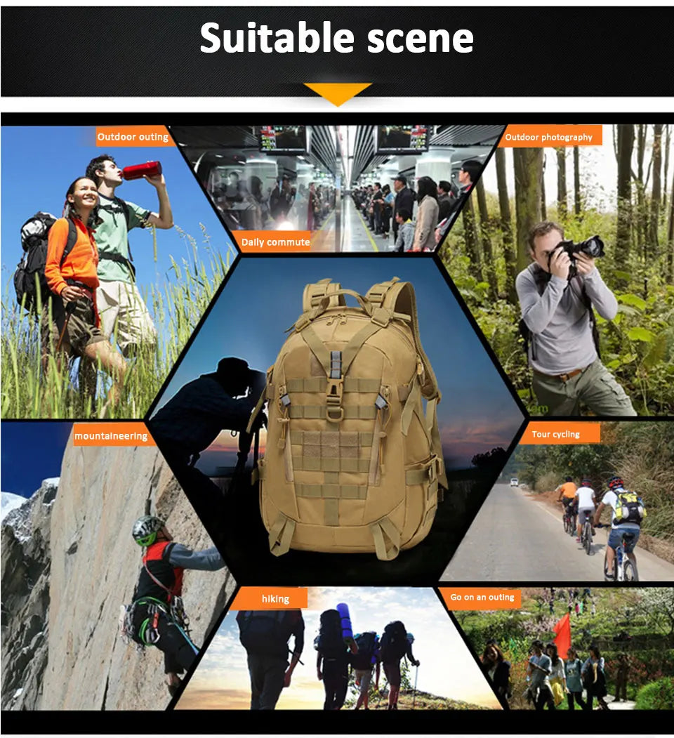 40L Camping Backpack Men's Bag Travel Riding Bags Knapsack Climbing Rucksack Hiking Outdoor Reflective Shoulder Fishing Bag