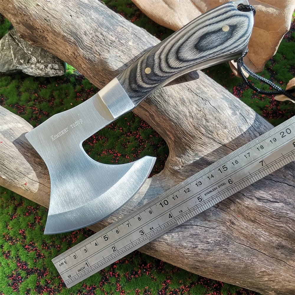 Portable Practical Axe with High Hardness Stainless Steel Sharp Blade, Wooden Handle for Camping, Hunting, and Survival Outdoor