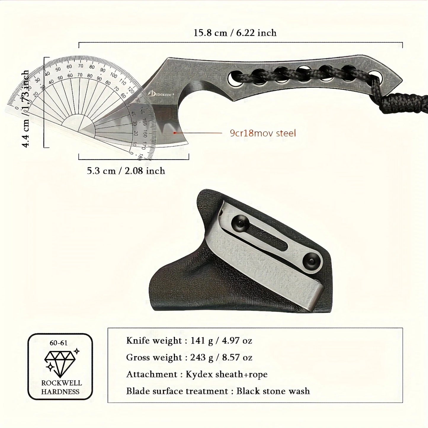 Camping axe hunting tools, outdoor small axe with K sheath, 9cr18mov steel, outdoor emergency equipment, logging tools, outdoor