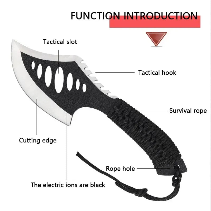 Black Carbon Steel AXE with Cutter sleeve,Sharp Butcher Knife. Bone Cutting and Meat Processin. Portable outdoor bbq axe knife