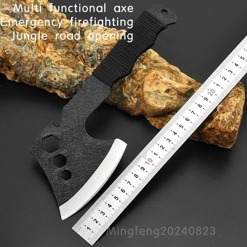 Black Carbon Steel AXE with Cutter sleeve,Sharp Butcher Knife. Bone Cutting and Meat Processin. Portable outdoor bbq axe knife