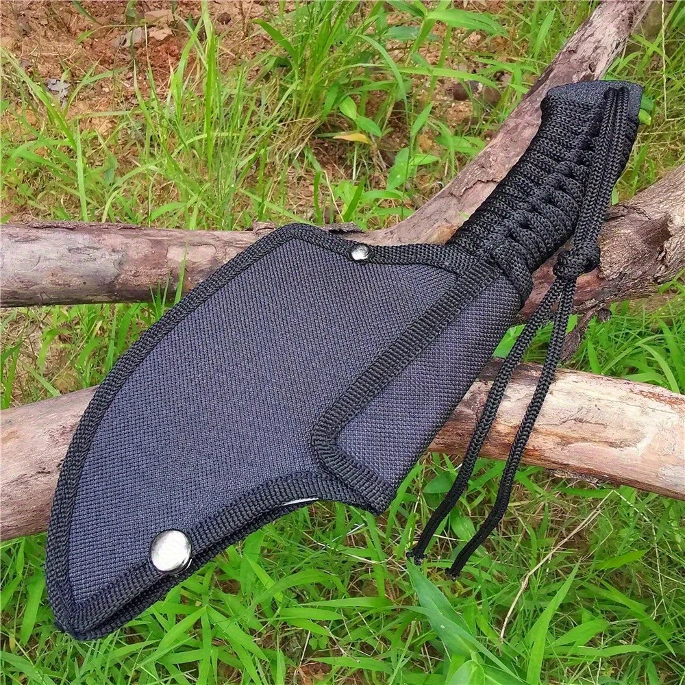 Portable Outdoor Jungle Camping Axe & Knife - Non-Slip Handle, Full Tang Stainless Steel Blade (58HRC) with Nylon Sheath, 27CM H