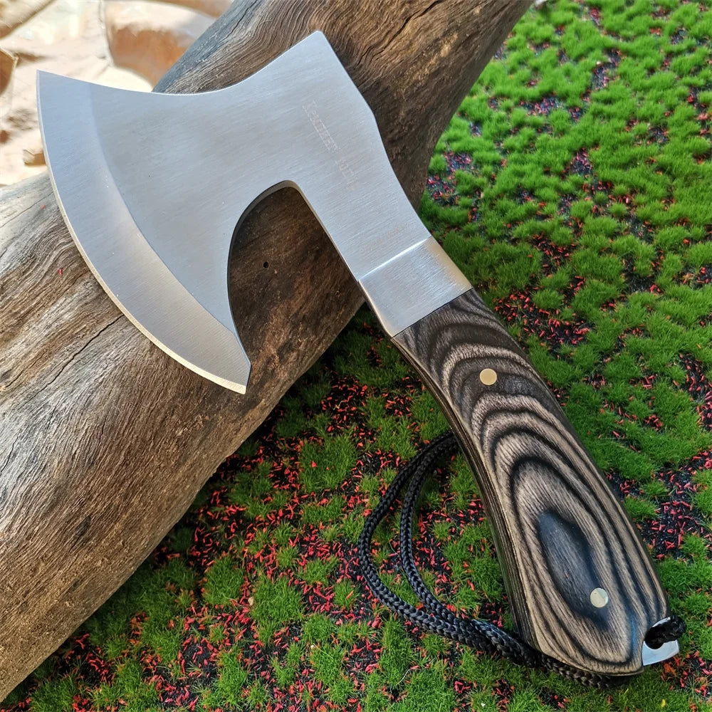 Portable Practical Axe with High Hardness Stainless Steel Sharp Blade, Wooden Handle for Camping, Hunting, and Survival Outdoor
