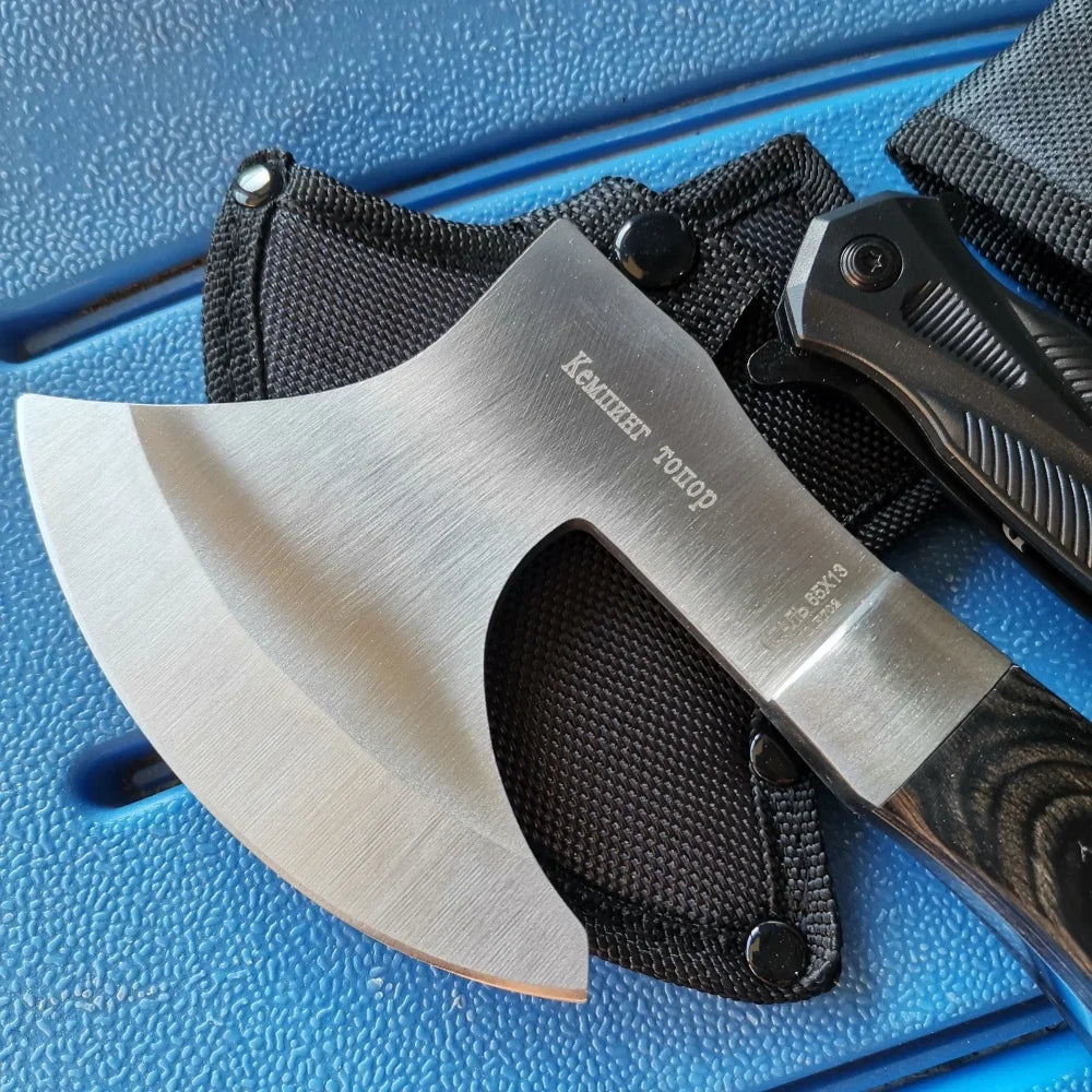 Stainless Steel Axe & Folding Knife Combo Set: High-Performance for Outdoor Adventures, Camping & Hiking
