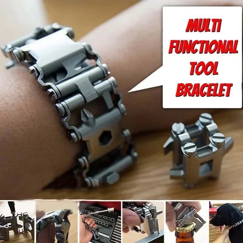 Survival Multitools Silver Bracelet Stainless Steel Bracelet Outdoor Multitools Trend Bracelet Bracelet For Camping Travel