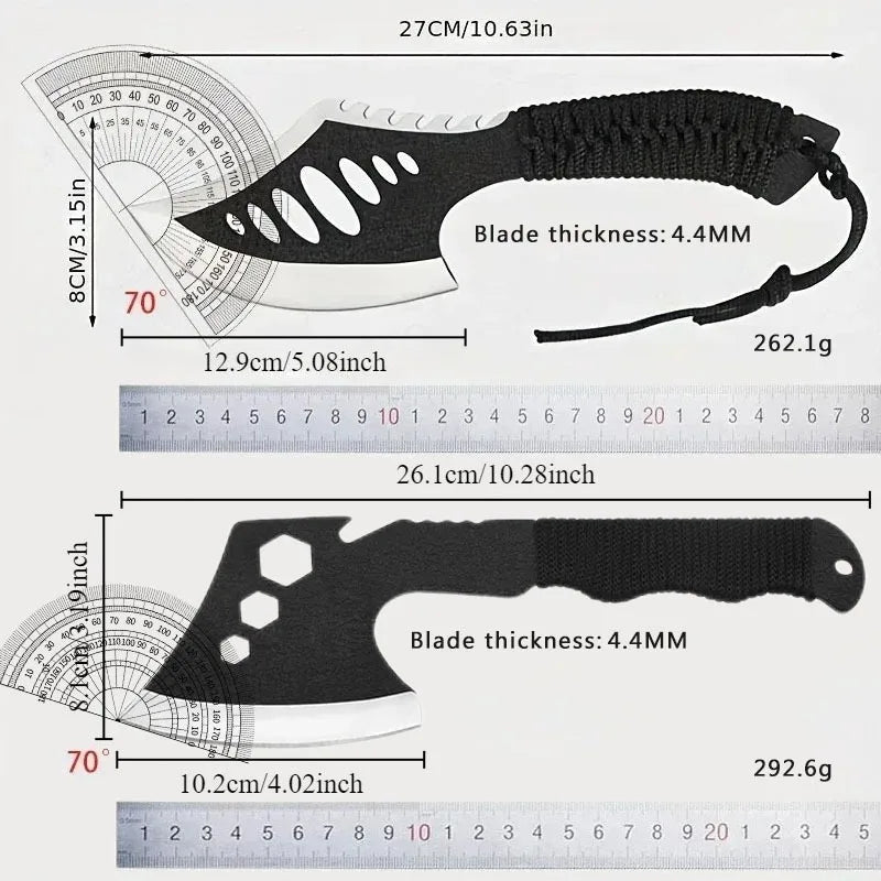 Black Carbon Steel AXE with Cutter sleeve,Sharp Butcher Knife. Bone Cutting and Meat Processin. Portable outdoor bbq axe knife