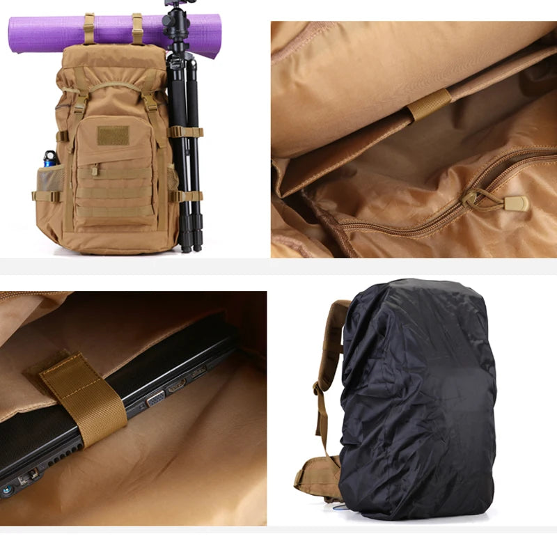 50L Large Capacity Tactical Backpack, 900D Outdoor Camping Mountaineering Bag, Hiking Rucksack, Travel Backpack