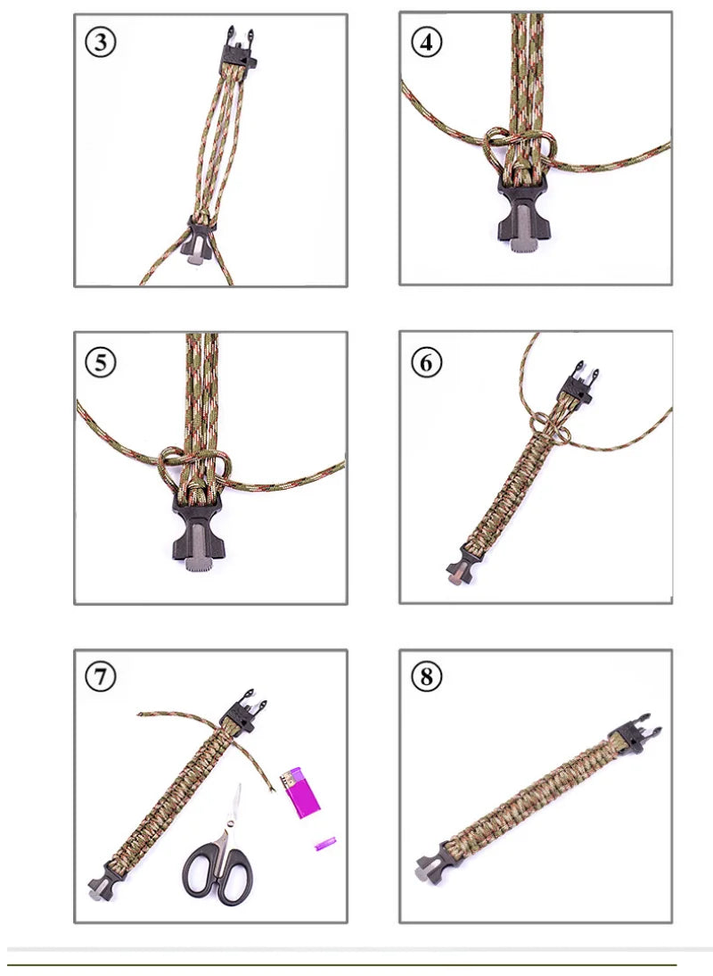 Outdoor Multi-function Survival Bracelet, Military Emergency, 4mm Paracord Wristband, Scraper, Whistle, Buckle Tools