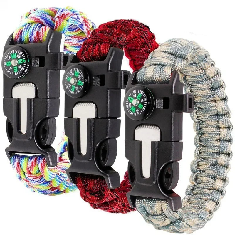 Outdoor Multi-function Survival Bracelet, Military Emergency, 4mm Paracord Wristband, Scraper, Whistle, Buckle Tools