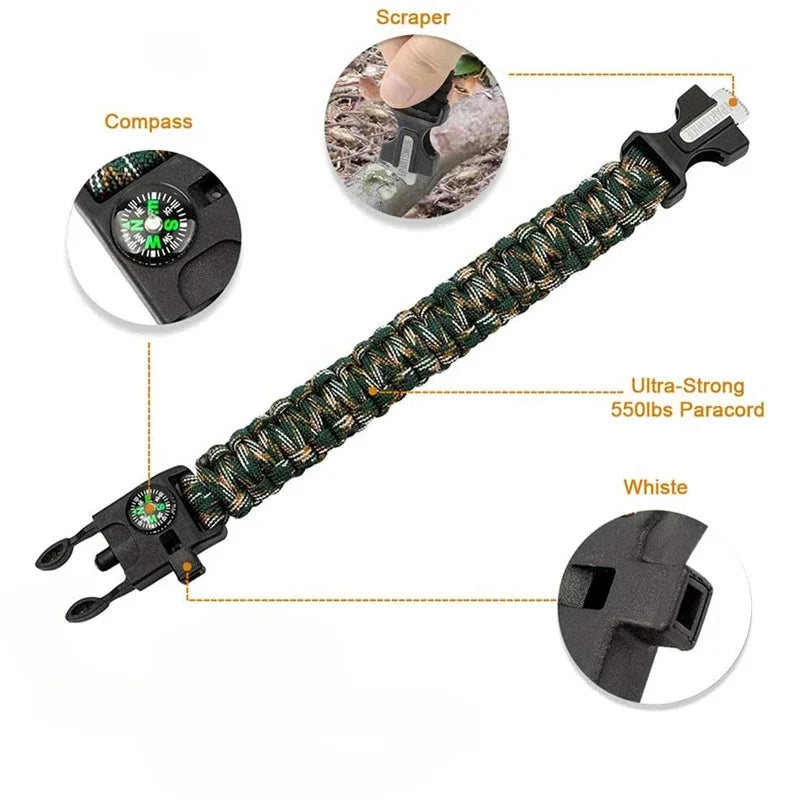 Outdoor Multi-function Survival Bracelet, Military Emergency, 4mm Paracord Wristband, Scraper, Whistle, Buckle Tools