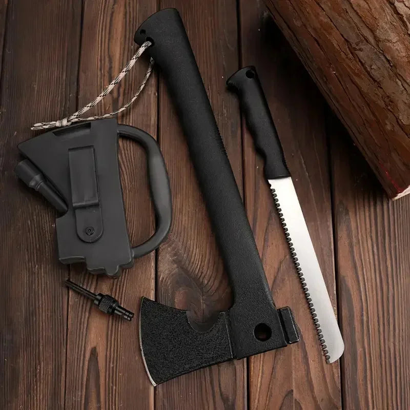 Camping Hand Axe And Survival Gear Lightweight Hatchet With Nested Serrated Wood Saw Knife And Magnesium Fire Starter Tool