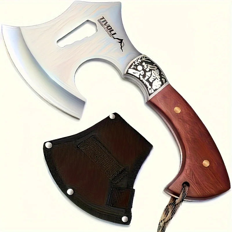 1 piece outdoor axe, solid wood handle with nylon scabbard axe, camping axe, portable survival axe with gift box, small camping