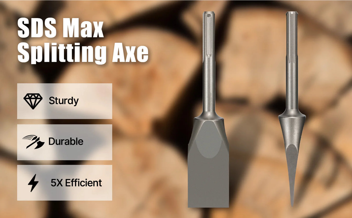 Wood Splitting Axe Chisel SDS Max 40CrMo Alloy Steel Chopping Axe Heavy Duty Firewood Splitting Maul for Electric Hammer Drill