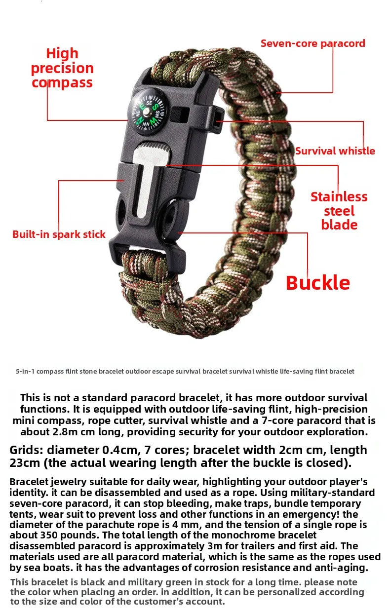 Umbrella Rope Bracelet Survival Bracelet Multifunctional Five-in-One Multifunctional Outdoor Umbrella Rope Camping Adventure