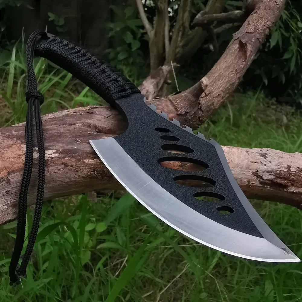 Portable Outdoor Jungle Camping Axe & Knife - Non-Slip Handle, Full Tang Stainless Steel Blade (58HRC) with Nylon Sheath, 27CM H