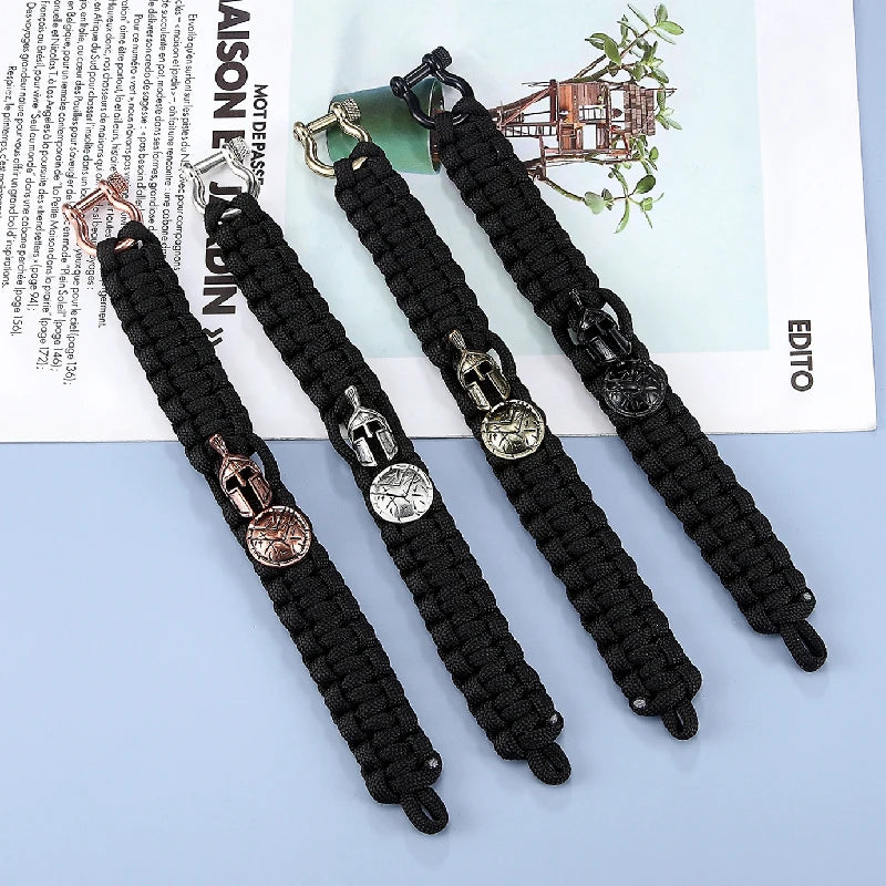 Nordic Outdoor Spartan Warrior Helmet Lanyard Bracelets Men Antique Vikings Accessories Survival Paracord Bangles homme Handmade