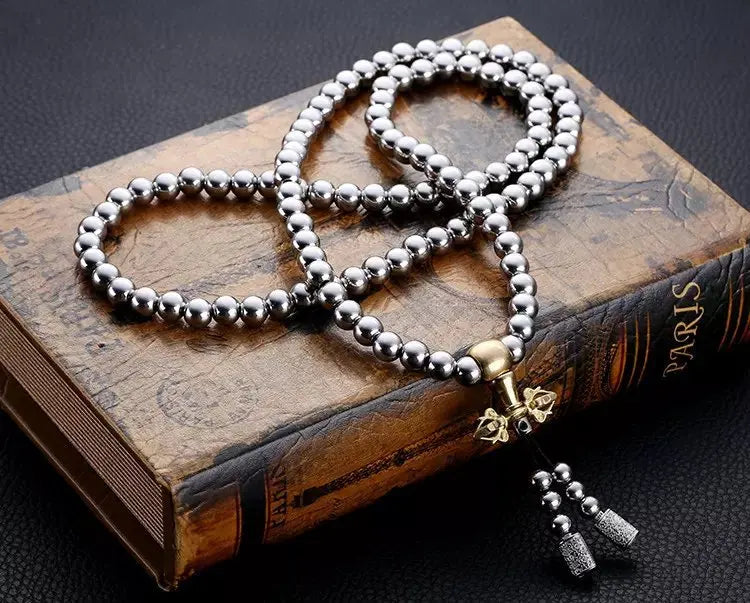 8mm Outdoor Self-defense Hand Bracelet Necklace Steel 118 Buddha Beads Metal Chain Accessories Self Protection Survival Tools