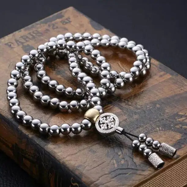 8mm Outdoor Self-defense Hand Bracelet Necklace Steel 118 Buddha Beads Metal Chain Accessories Self Protection Survival Tools
